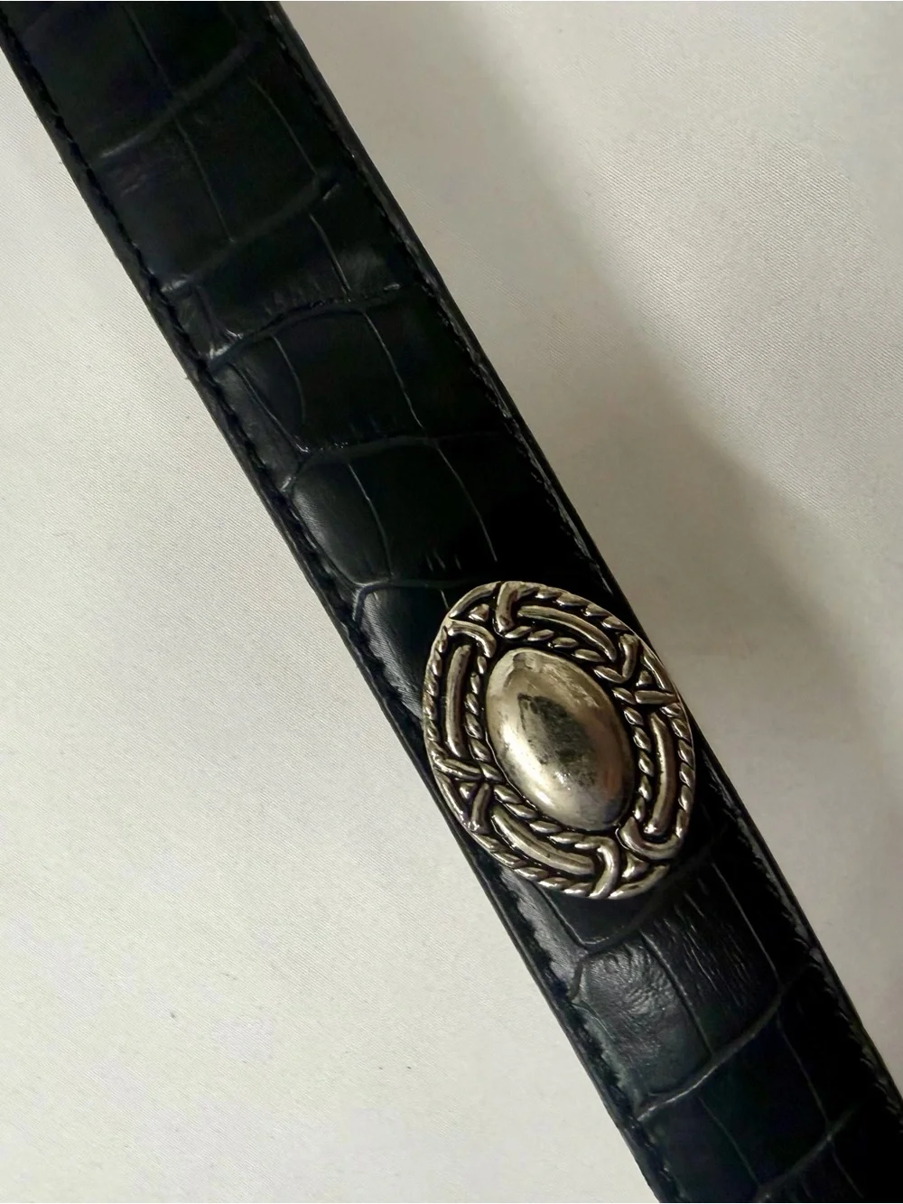 Black Croc Embossed Western Belt with Silver Conchos & Ornate Buckle